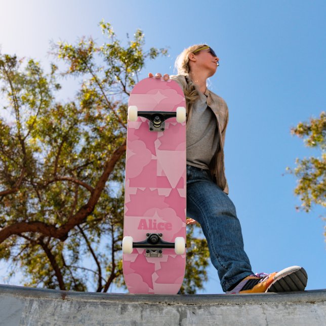 Personalized Pink Abstract Pattern with Name Skateboard (Outdoor 1)