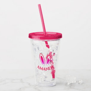 Personalized Pink Acrylic Tumbler with Bunny Ears