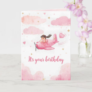 Personalized Pink Airplane Birthday Card