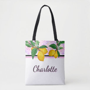 Personalized Pink Amalfi Lemon Citrus Tote Bag
