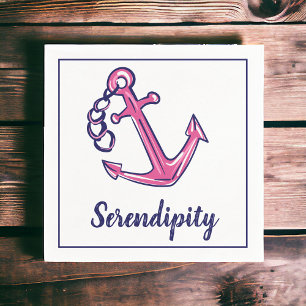 Personalized Pink Anchor Nautical Boat Name Party Napkin