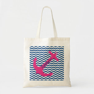 Personalized Pink Anchor & Navy Zigzag Tote Bag