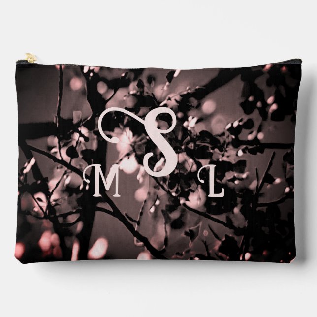 Personalized Pink and Black Abstract Botanical Accessory Pouch (Front)