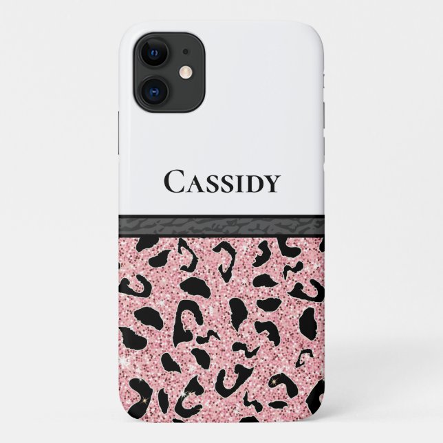 Personalized Pink and Black Animal Print Case-Mate iPhone Case (Back)