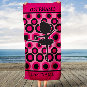 Personalized Pink and Black Ballet Kids Beach Towel