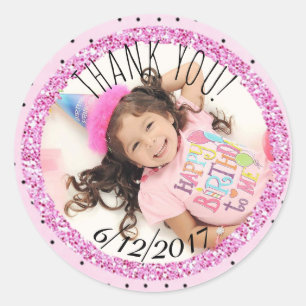 Personalized Pink and Black Birthday Photo Sticker