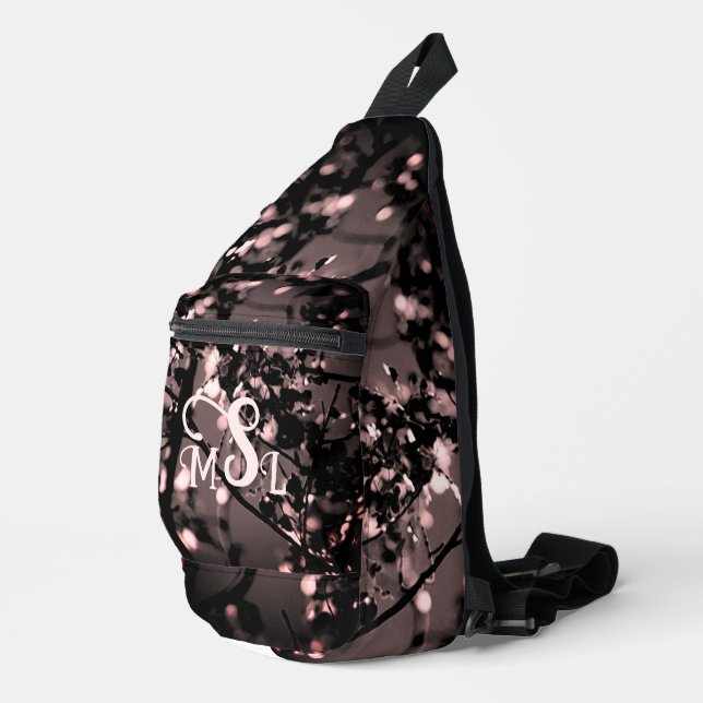 Personalized Pink and Black Botanical Abstract Sling Bag (Right Corner)