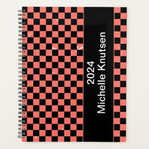 Personalized  pink and black Chequerboard  2024  Planner