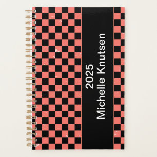 Personalized pink and black Chequerboard 2025 Planner