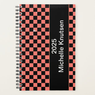 Personalized pink and black Chequerboard 2025      Planner