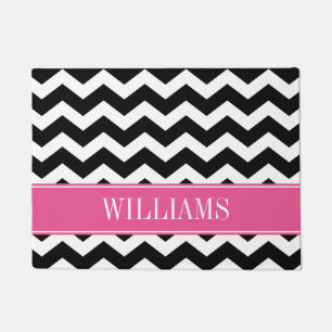 Personalized Pink and Black Chevron Doormat