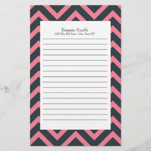 Personalized Pink and Black Chevron Pattern Stationery