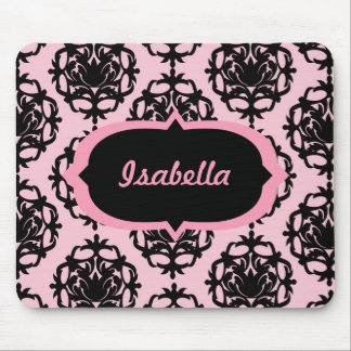 Personalized Pink and Black Damask Mousepad