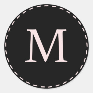 Personalized Pink And Black Monogrammed Classic Round Sticker