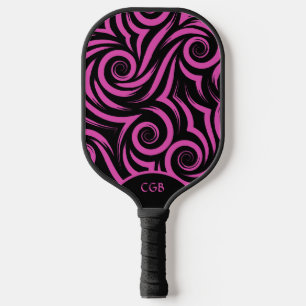 Personalized Pink and Black Swirls Pickleball Paddle