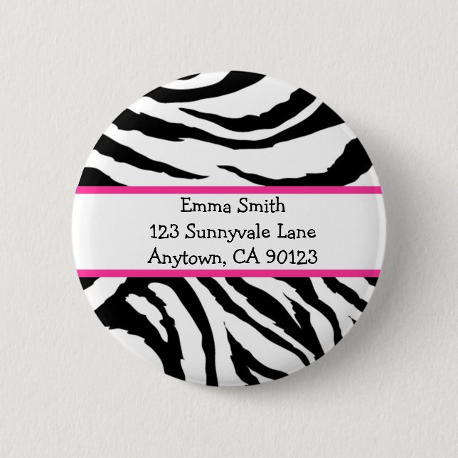 Personalized Pink and Black Zebra Pin (Front)