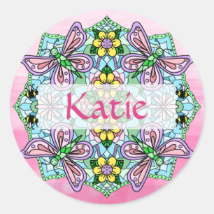 Personalized Pink and Blue Butterfly Mandala Classic Round Sticker