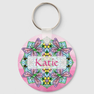 Personalized Pink and Blue Butterfly Mandala  Keychain