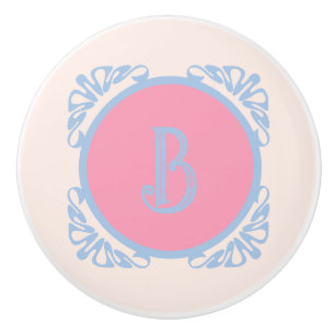 Personalized pink and blue ceramic knob