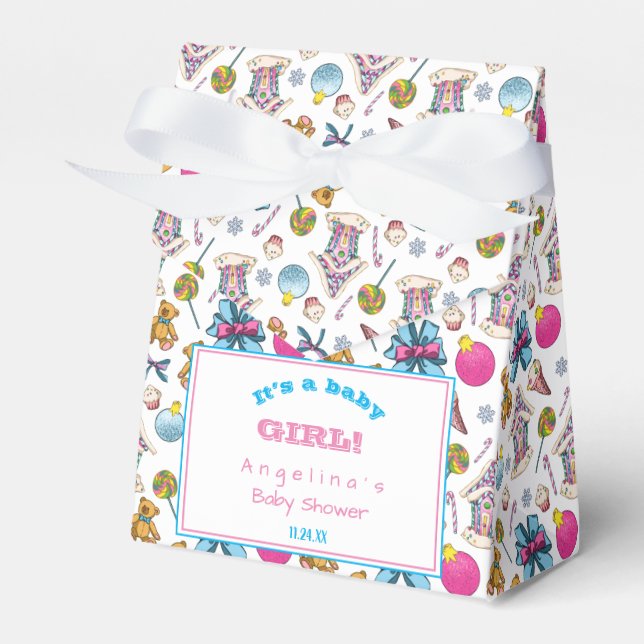 Personalized Pink And Blue Christmas Pattern Favor Box (Front Side)