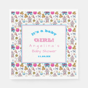 Personalized Pink And Blue Christmas Pattern Napkin