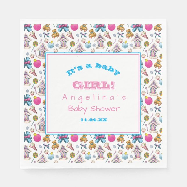 Personalized Pink And Blue Christmas Pattern Napkin (Front)