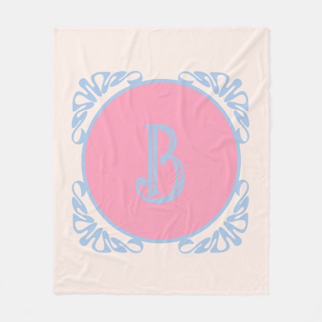 Personalized pink and blue  fleece blanket (Front)