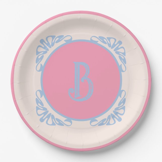 Personalized pink and blue  paper plate (Front)