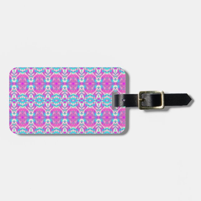 Personalized Pink and Blue Pattern Luggage Tag (Front Horizontal)