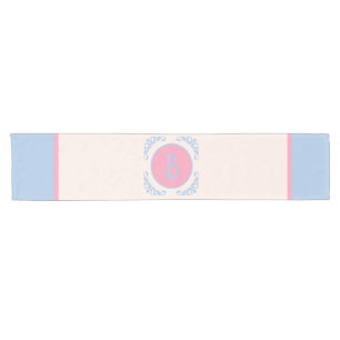 Personalized pink and blue short table runner