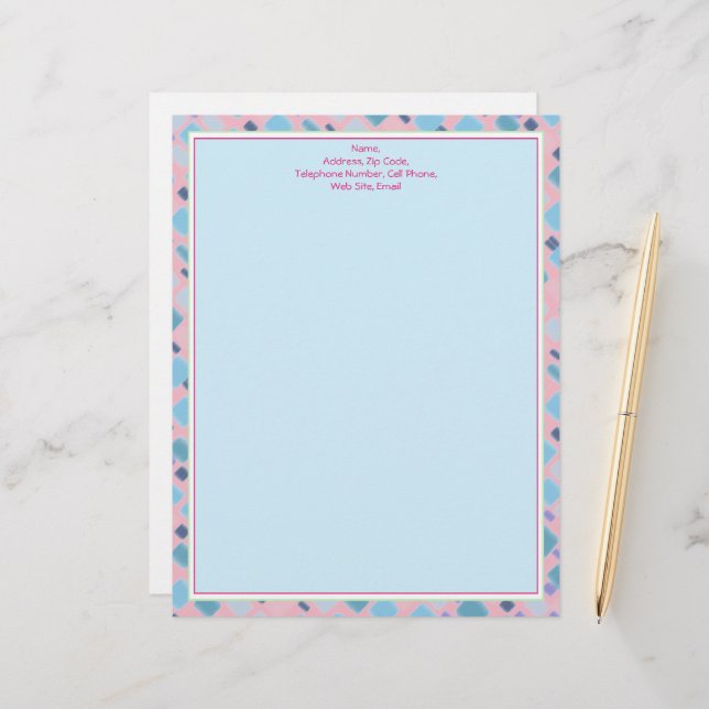 Personalized Pink and Blue Stationary Or Letterhead (Front/Back In Situ)