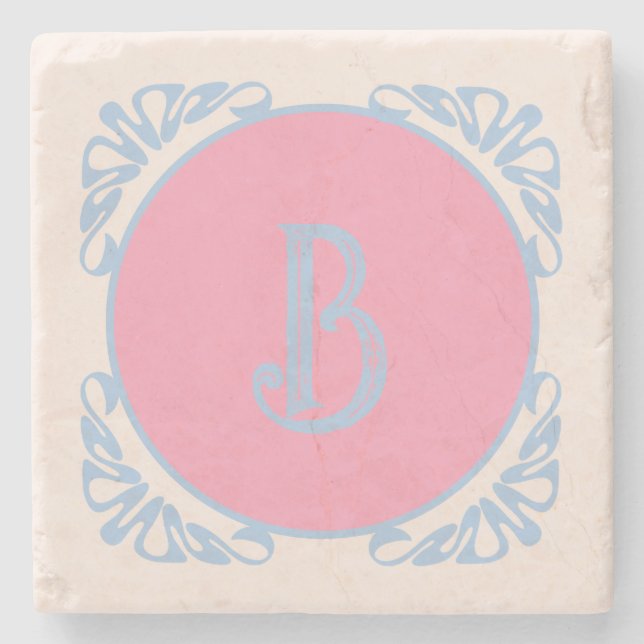 Personalized pink and blue  stone coaster (Front)