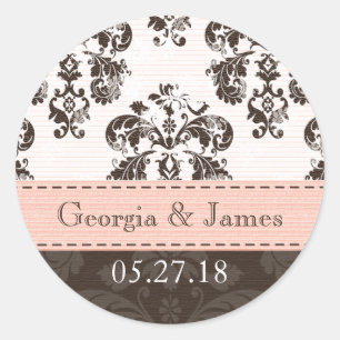 Personalized Pink and Brown Damask Wedding Seals