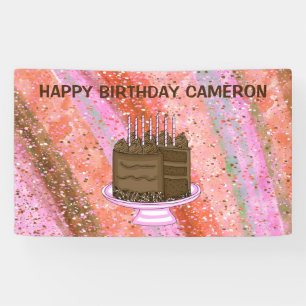 Personalized Pink and Brown Happy Birthday   Banner