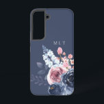 Personalized Pink And Dark Blue Floral Monogram Samsung Galaxy Case<br><div class="desc">Elegant pink and navy blue rose floral design. Watercolor roses,  snapdragons and delphinium in a modern arrangement. The background is a complimentary dark blue. A three letter white monogram is available for you to personalize.</div>