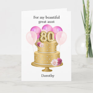 Personalized Pink and Gold 80th Birthday Cake Card