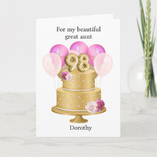 Personalized Pink and Gold 98th Birthday Cake Card
