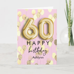 Personalized Pink and Gold Balloons 60th Birthday Card
