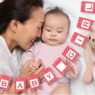 Personalized Pink and Gold Dot Patten Wedding Bunting Flags