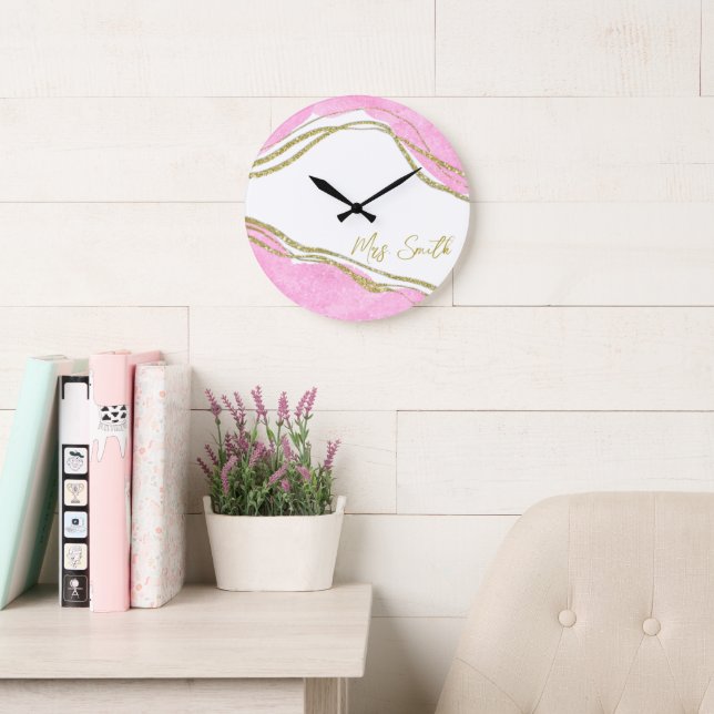  Personalized Pink and Gold Effect Wall Clock (Reading Room)