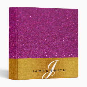 Personalized Pink and Gold Faux Confetti Glitter Binder