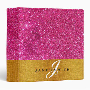 Personalized Pink and Gold Faux Confetti Glitter Binder