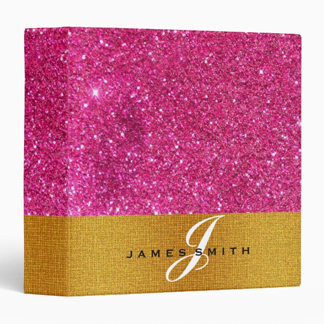 Personalized Pink and Gold Faux Confetti Glitter Binder (Front/Spine)
