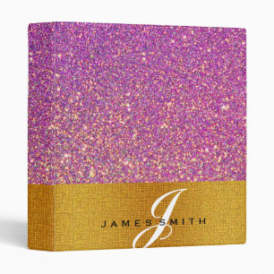 Personalized Pink and Gold Faux Confetti Glitter Binder