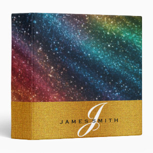 Personalized Pink and Gold Faux Confetti Glitter Binder
