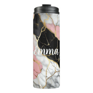 Personalized Pink and Gold Marble Design Thermal Tumbler
