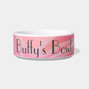 Personalized Pink and Gold Swirl Marble Pet Bowl