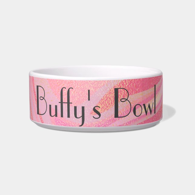Personalized Pink and Gold Swirl Marble Pet Bowl (Front)