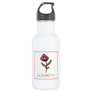 Personalized Pink and Green Long Stem Wildflower 532 Ml Water Bottle