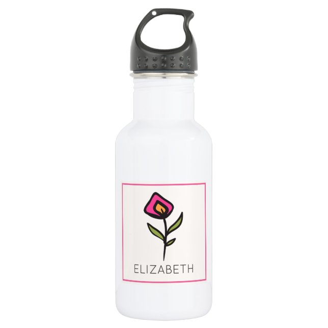 Personalized Pink and Green Long Stem Wildflower 532 Ml Water Bottle (Front)